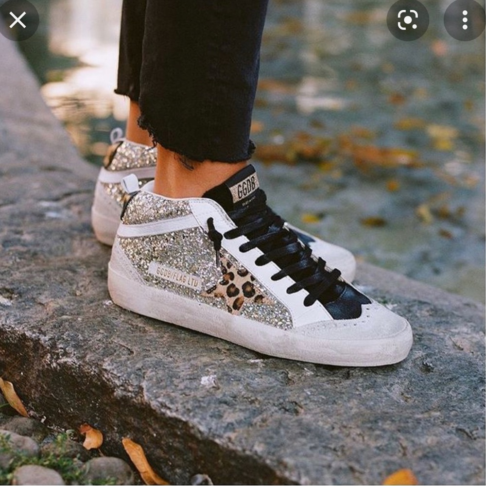 Golden Goose Glitter and Leopard Print Sneakers